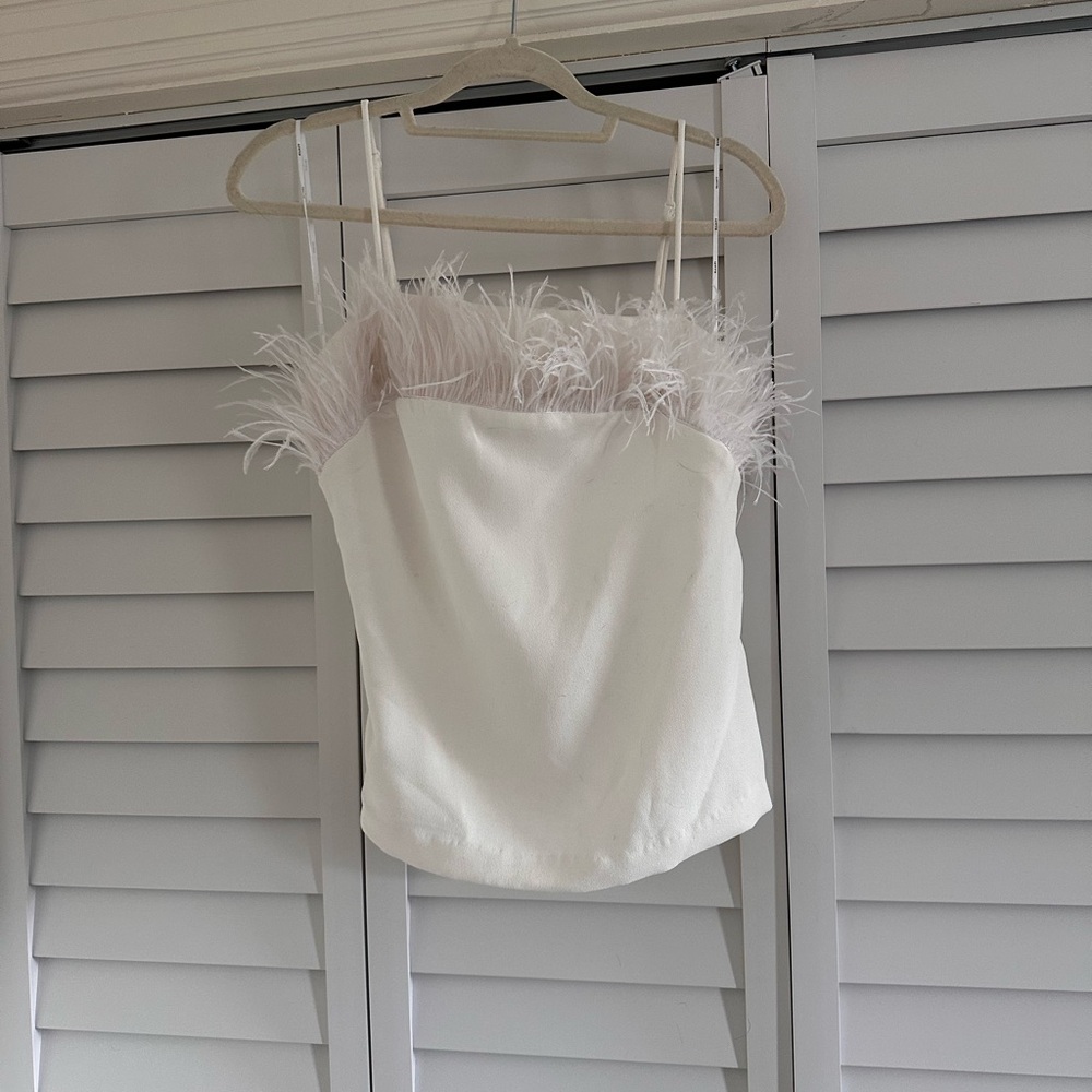 Elliatt White Feather-Trim Camisole